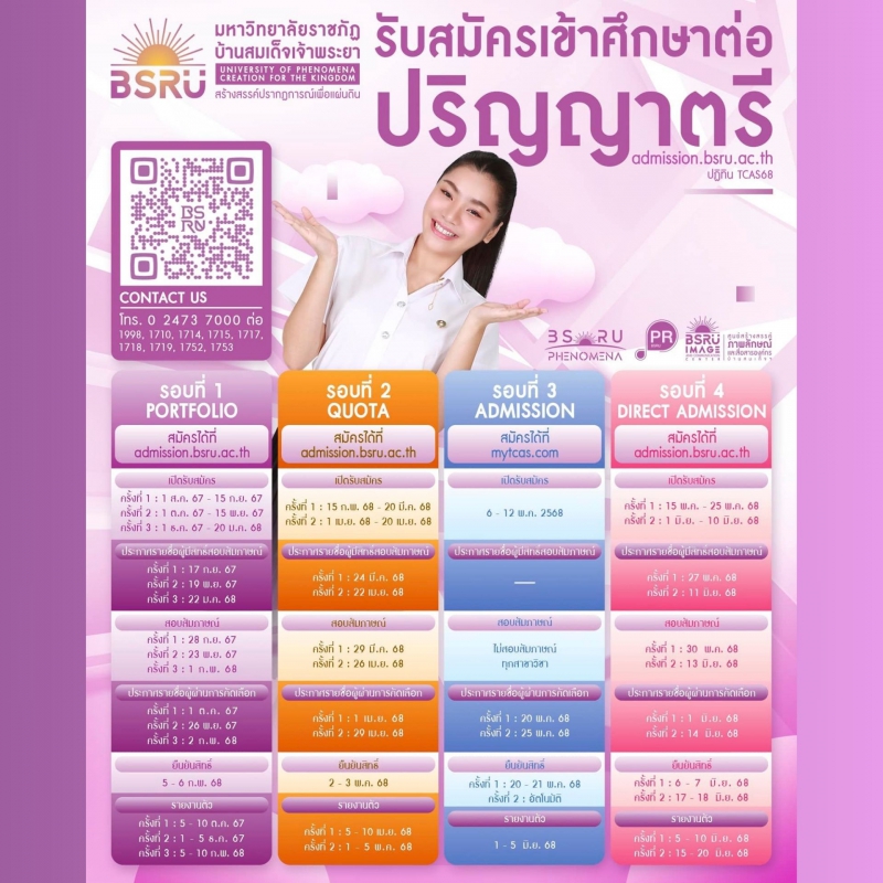 สมัครเข้าศึกษาต่อระดับปริญญาตรี ภาคปกติ ประจำปีการศึกษา 2568